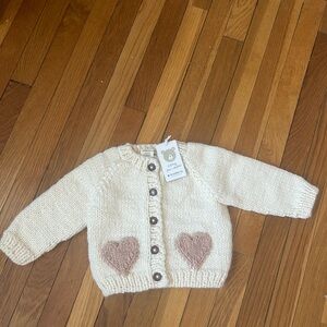 Blueberry Hill Cream Knit Cardigan with Heart Patches